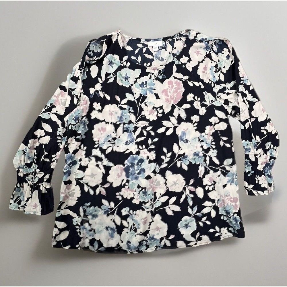 J Jill Top Womens Floral Pullover Blouse Cold Shoulder Polyester‎ Top